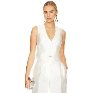 Womens Ronny Kobo Ivory White Satin Foxy Wedding Engagement Button Vest Top XS